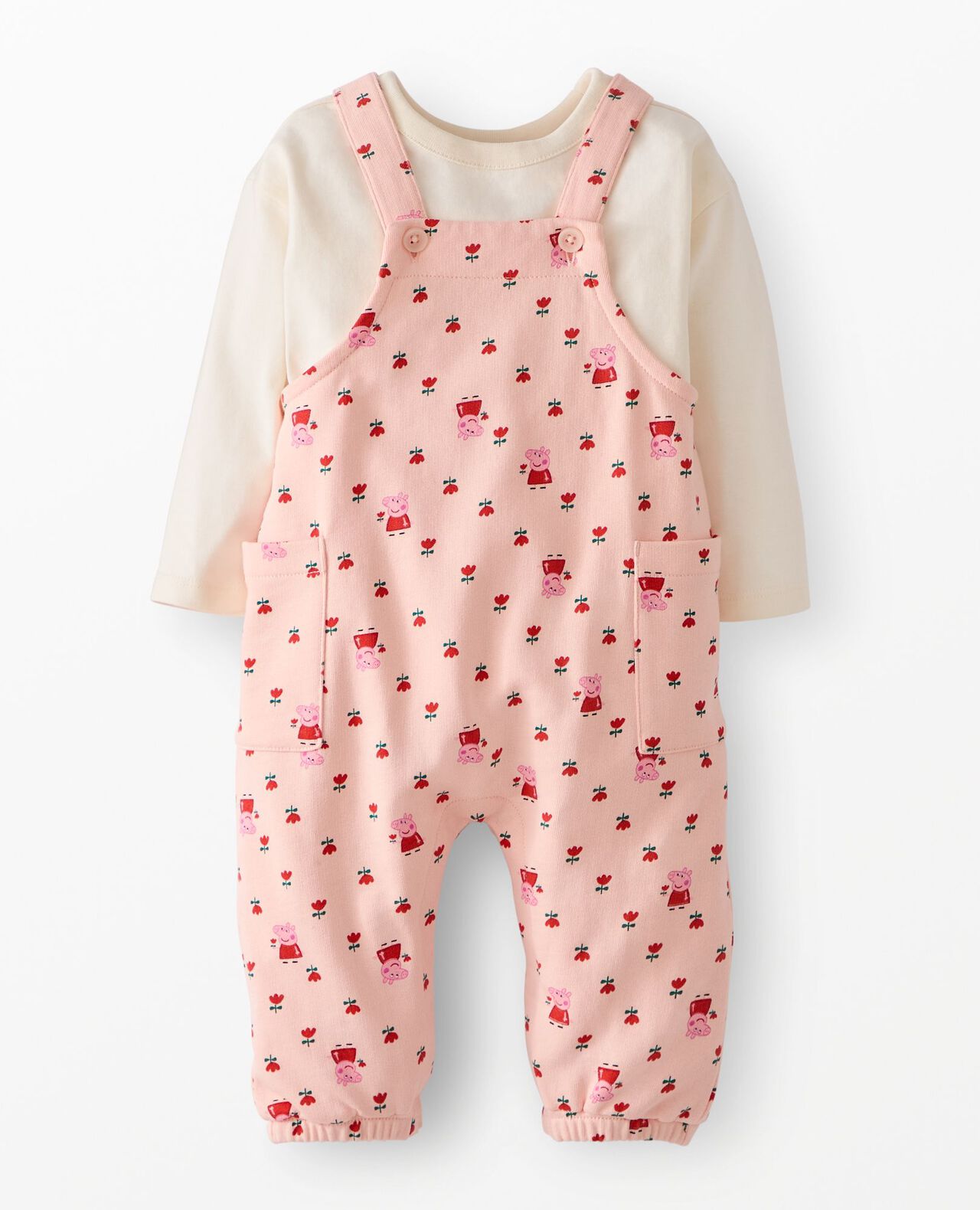 Peppa Pig Long Sleeve T-Shirt & French Terry Overalls Set - Image 2