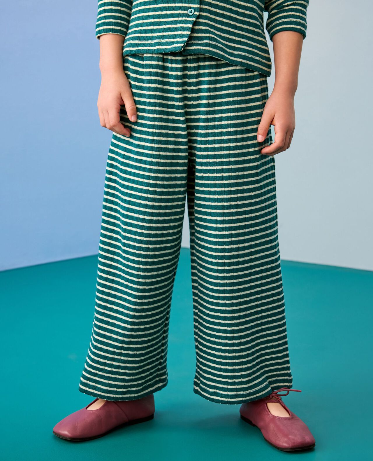 Heart Button Pointelle Cardigan & Wide Leg Pants Set - Image 6
